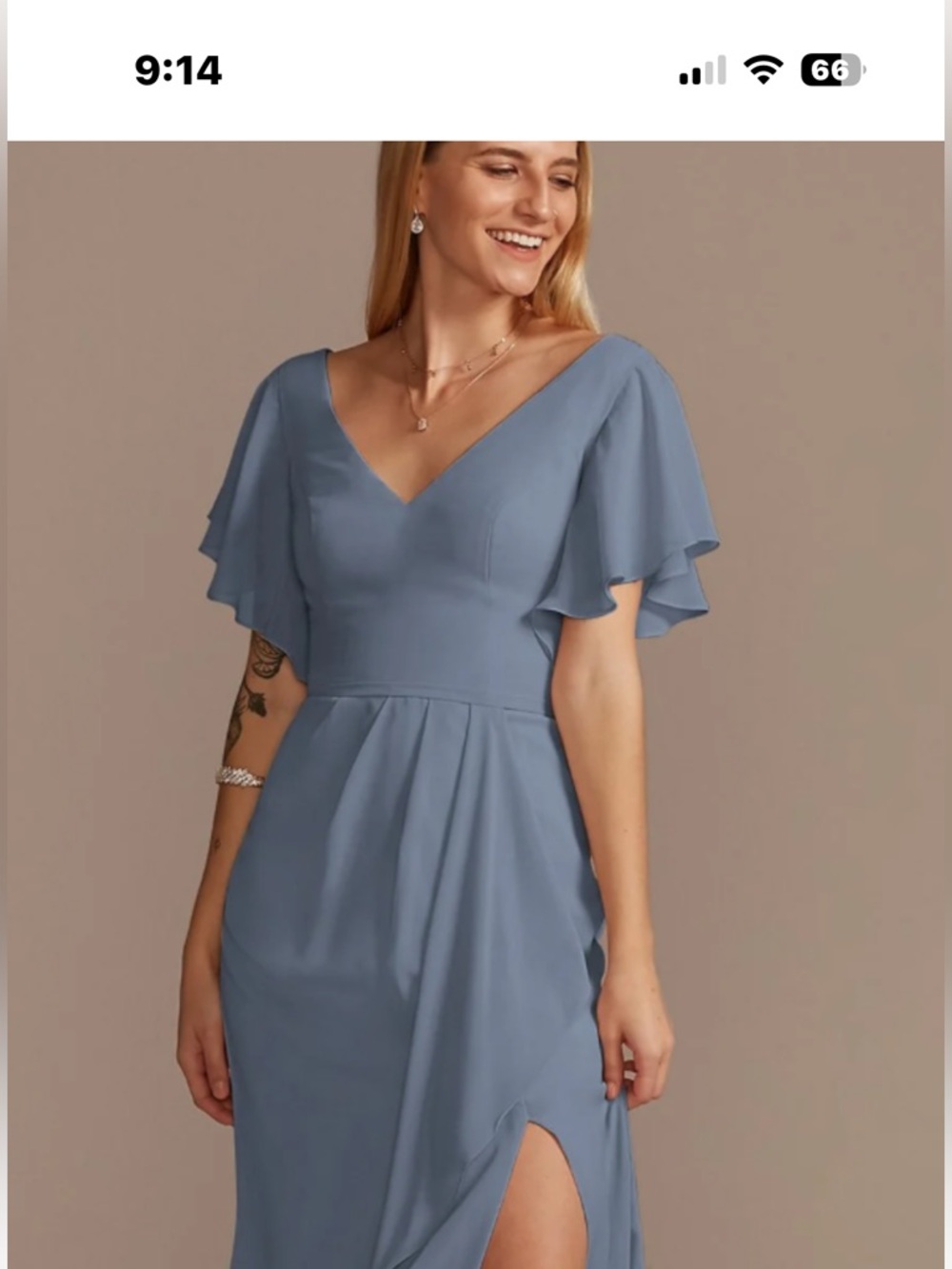 Davids Bridal studio Dusty Blue Chiffon Maxi Dress
